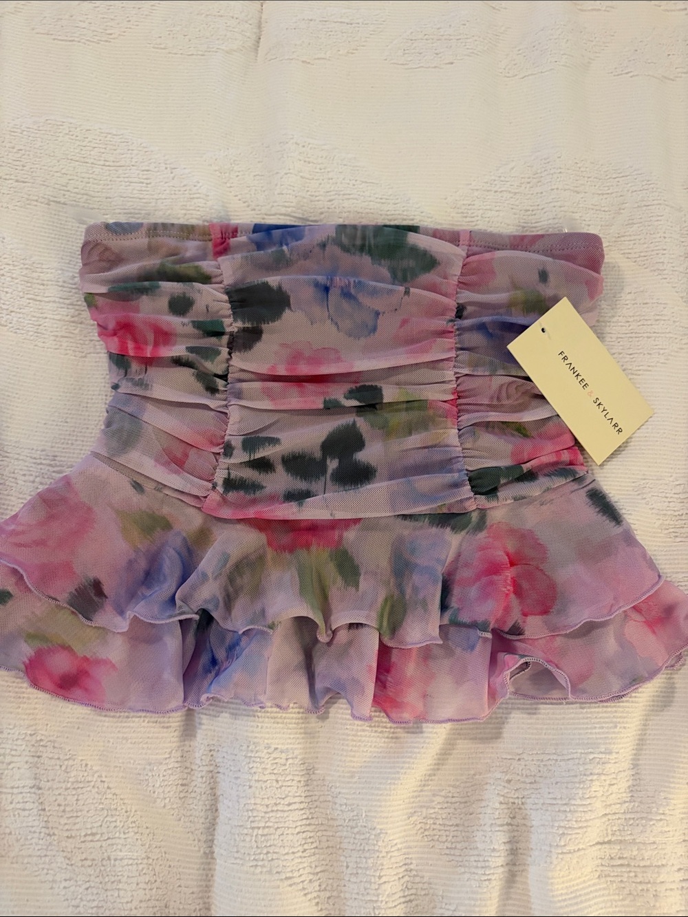 Collections Lavender Floral Ruffle Strapless Tube Top size S